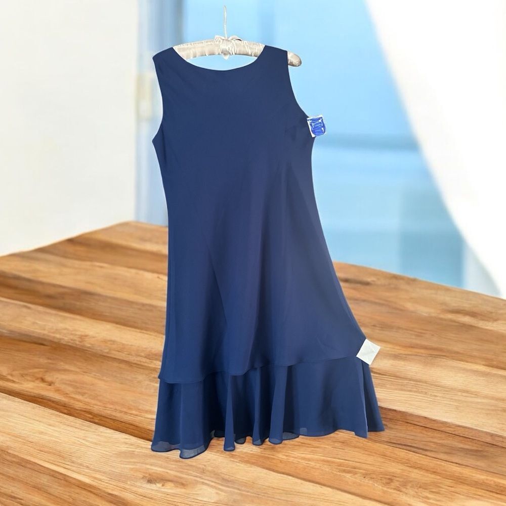 Navy Sleeveless Tiered Hem Dress